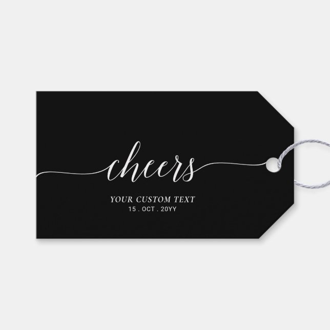 Elegantes stilvolles Black Lettering Cheers Event  Geschenkanhänger (Vorderseite (Horizontal))