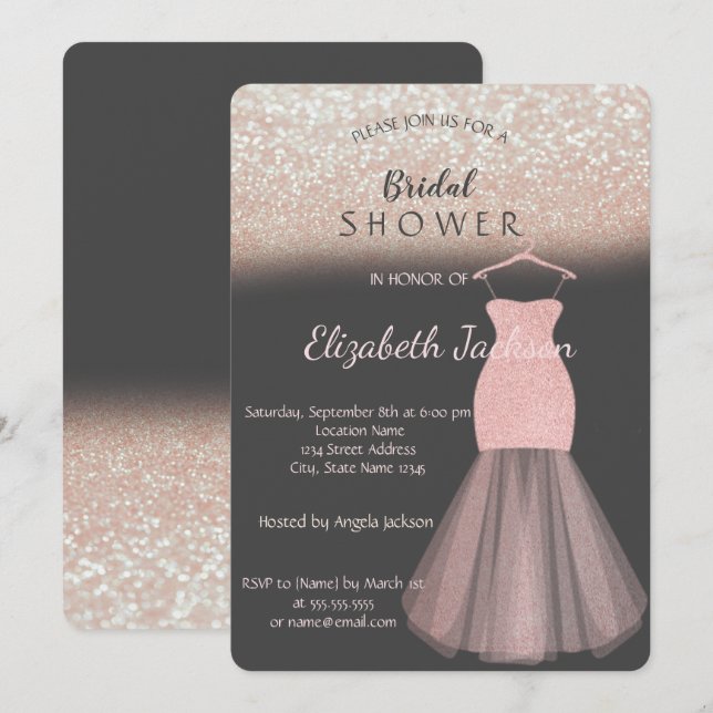 Elegantes stilvolles Bokeh Glitzer Dress Brautpart Einladung (Vorne/Hinten)