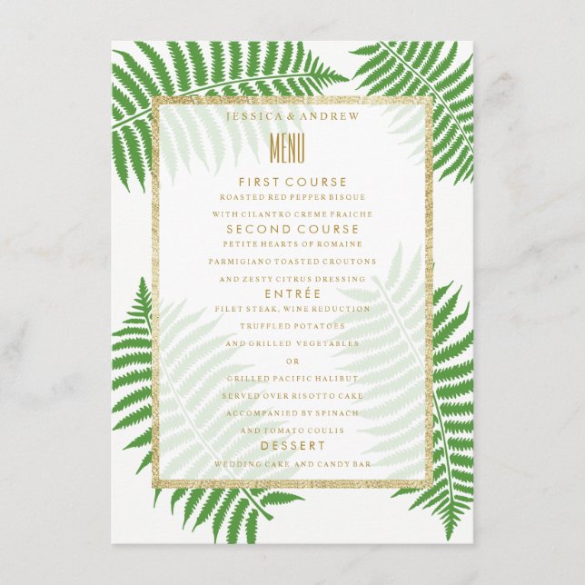 Elegantes, stilvolles Bracken Wedding Menu Menükarte (Vorderseite)