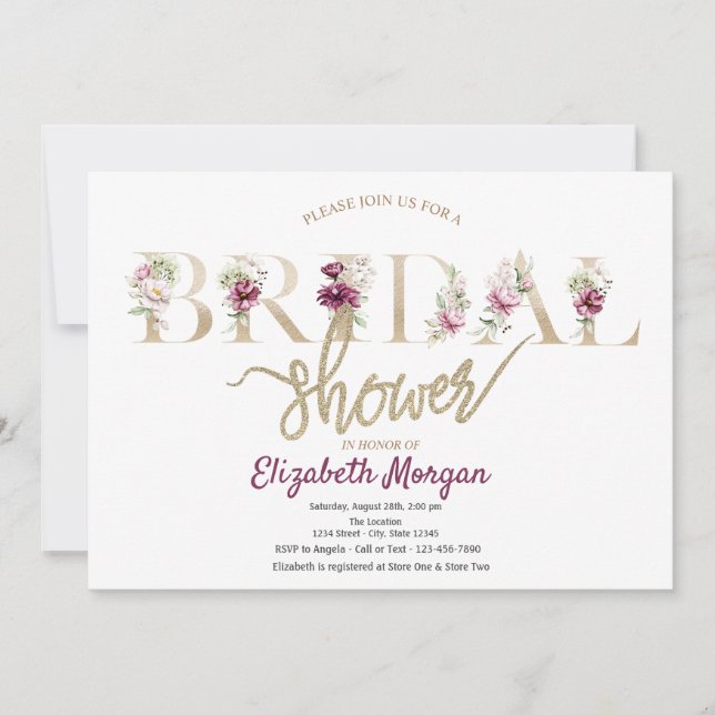 Elegantes stilvolles florales Brautparty Einladung (Vorderseite)