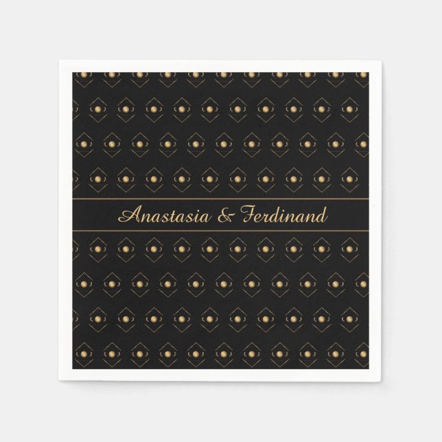 Elegantes, stilvolles Gold Black Muster personalis Serviette (Vorderseite)