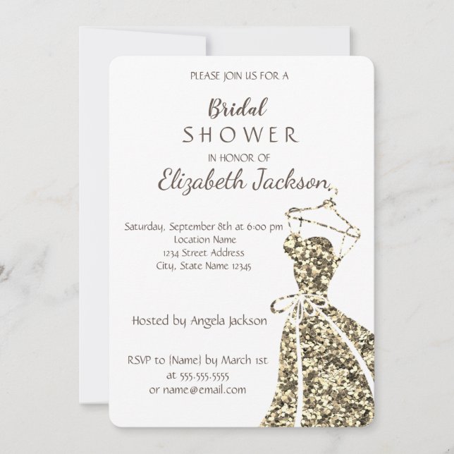 Elegantes, stilvolles Gold Glitzer Dress Einladung (Vorderseite)