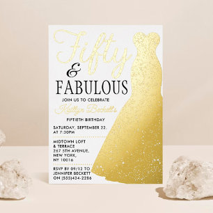 Elegantes stilvolles Kleid   50 & Fabulous Geburts Folieneinladung