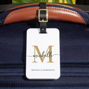 Elegantes, stilvolles Monogramm in Weißgold, Initi Gepäckanhänger