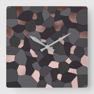 Elegantes stilvolles Rosengoldgraues und schwarzes Quadratische Wanduhr