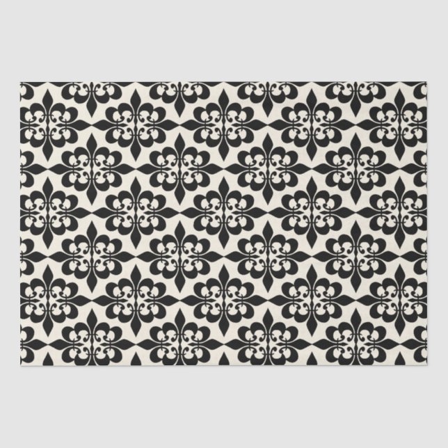 Elegantes, stilvolles Schwarz-Weiß-Damaskus-Deko Seidenpapier (Vorderseite)