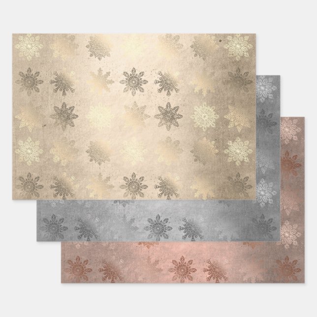 Elegantes stilvolles Snowflake Muster Weihnachten Geschenkpapier Set (Set)
