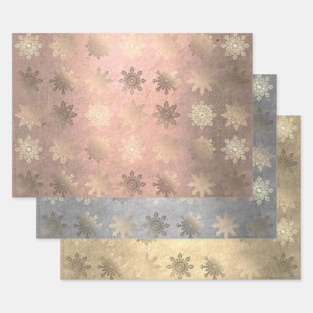 Elegantes stilvolles Snowflake Muster Weihnachten Geschenkpapier Set (Set)
