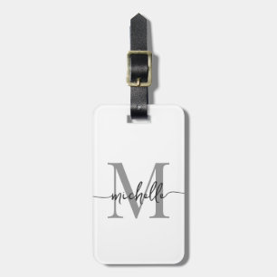 Elegantes stilvolles weißes graues Monogramm Initi Gepäckanhänger