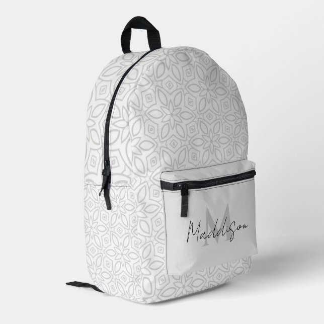 Elegantes, stilvolles weißes Mandala mit Namen Bedruckter Rucksack (Rückseitige Ecke links)