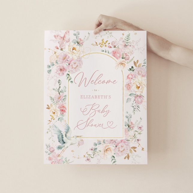 Elegantes Stork Blush Pink Floral Baby Girl Willko Poster (Von Creator hochgeladen)