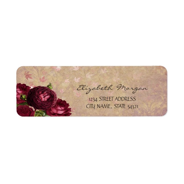 Elegantes Streifenfarben-Rose-Adressetikett (Vorne)