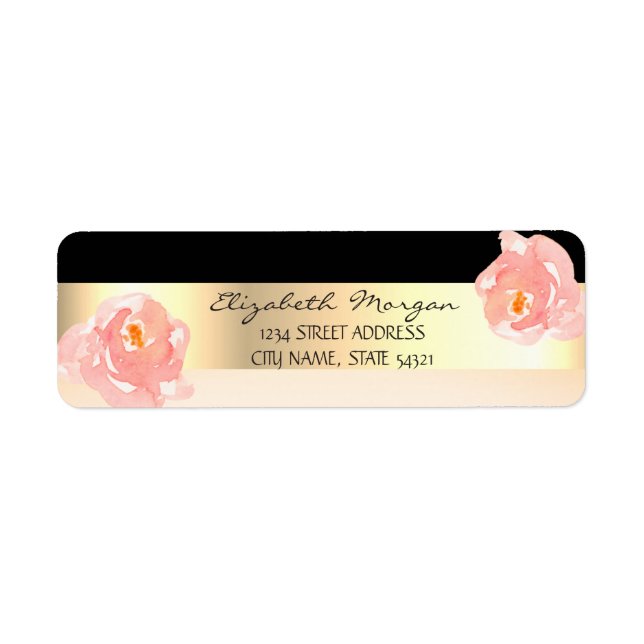Elegantes Streifenfarben-Rose-Adressetikett (Vorne)