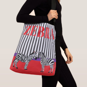 Elegantes Streifenmuster mit Zebra Rot lila  Tragetaschen Mit Langen Trägern
