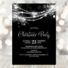 Elegantes String Lights Black Christmas Party Einladung