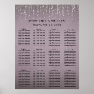 Elegantes String Lights Mauve Rose Seating Chart Poster