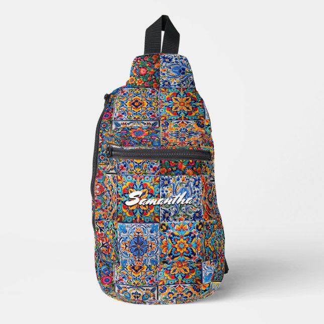 Elegantes stylisches mexikanisches Talavera-Monogr Crossbody Bag (Vorderseite)