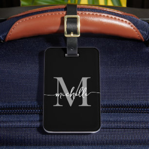 Elegantes Stylisches Schwarz Grau Monogramm Initia Gepäckanhänger