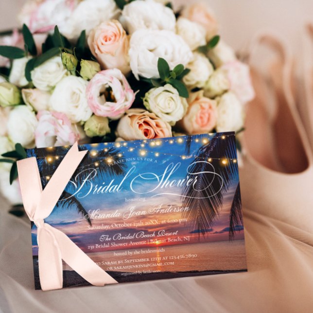 Elegantes Summer Palm Sunset Beach Brautparty Einladung (Von Creator hochgeladen)