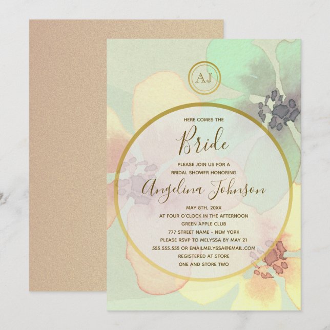 Elegantes Summer Watercolor Brautparty Einladung (Vorne/Hinten)