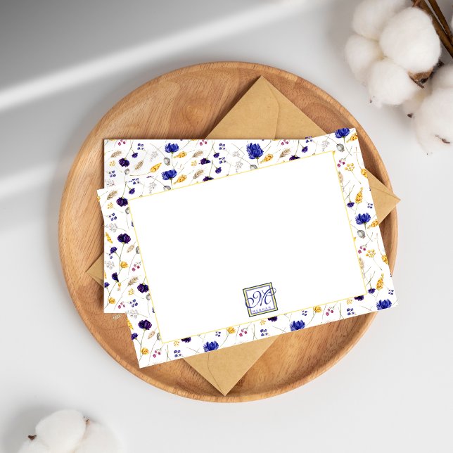 Elegantes Summer Wildblume Muster Mit Monogramm Mitteilungskarte (Von Creator hochgeladen)