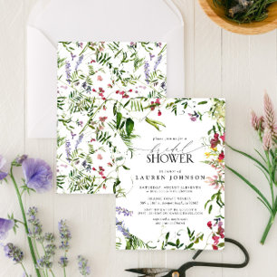 Elegantes Summer Wildblume Watercolor Brautparty Einladung