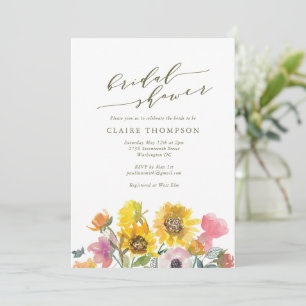 Elegantes Sunflower Watercolor Script-Brautparty Einladung