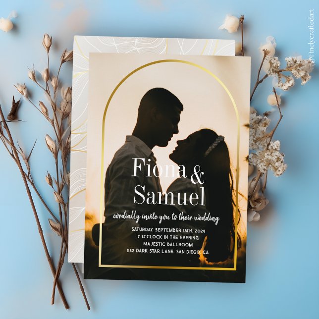 Elegantes Sunset Golden Custom Foto Hochzeit Einladung (Von Creator hochgeladen)