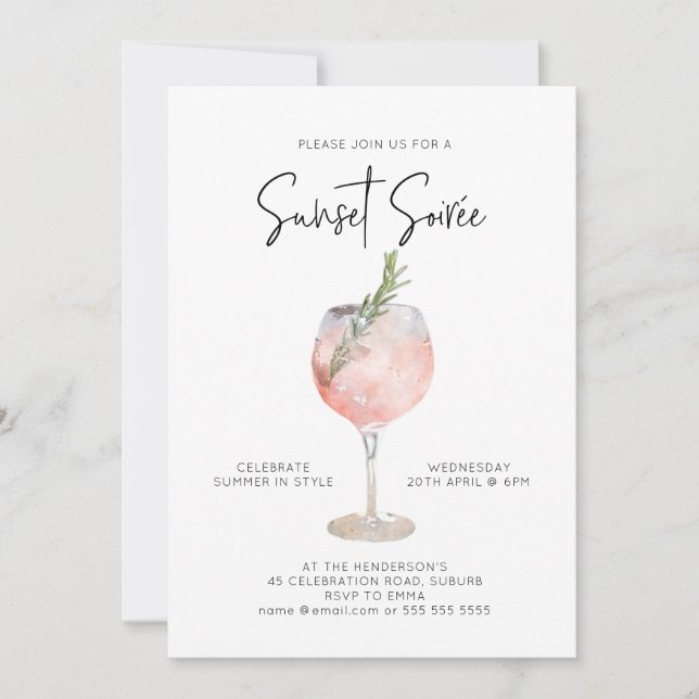 Elegantes Sunset Soiree Drinks Cocktail Party Rosa Einladung (Vorderseite)