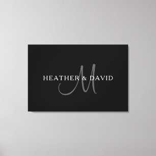 Elegantes Surname Monogram   Schwarz, Grau und Wei Leinwanddruck