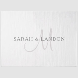 Elegantes Surname Monogram   Weiß & Grau Seidenpapier