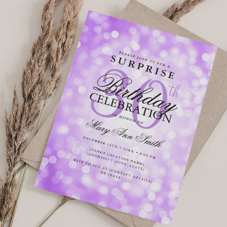 Elegantes SURPRISE 30. Geburtstag Lila Lichter Einladung