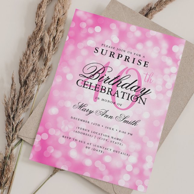 Elegantes SURPRISE 40. Geburtstag Hot Pink Lights Einladung (Elegant SURPRISE 40th Birthday Hot Pink Lights Invitation)