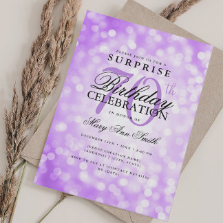 Elegantes SURPRISE 70. Geburtstag Lila Lichter Einladung