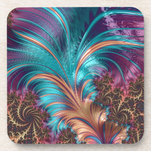 Elegantes Surreal Feather Fraktal Aquamarin & Lila Getränkeuntersetzer