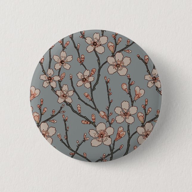 Elegantes süß rosa Blume Blossom Kirschmuster Button (Vorderseite)