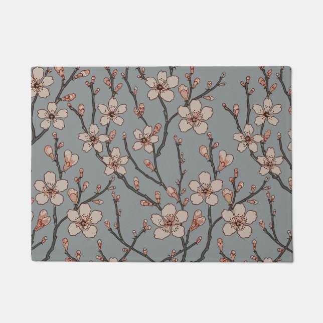 Elegantes süß rosa Blume Blossom Kirschmuster Fußmatte (Vorderseite)