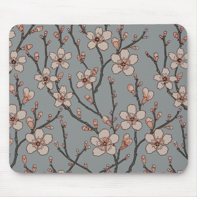 Elegantes süß rosa Blume Blossom Kirschmuster Mousepad (Vorne)