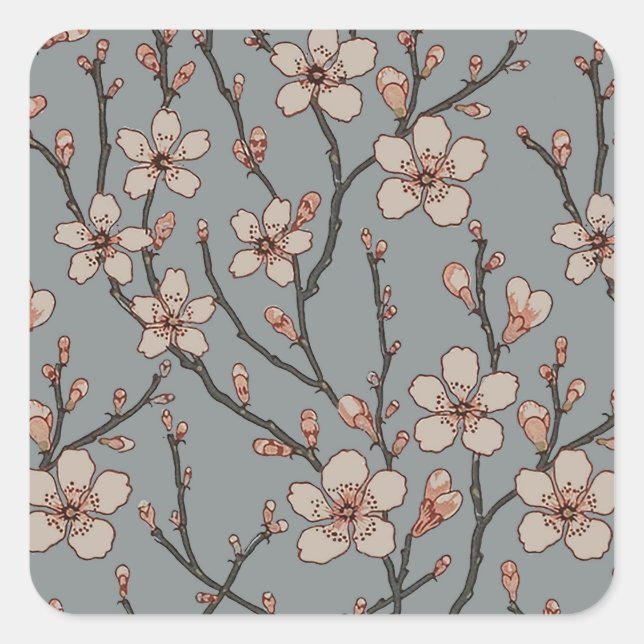Elegantes süß rosa Blume Blossom Kirschmuster Quadratischer Aufkleber (Vorderseite)