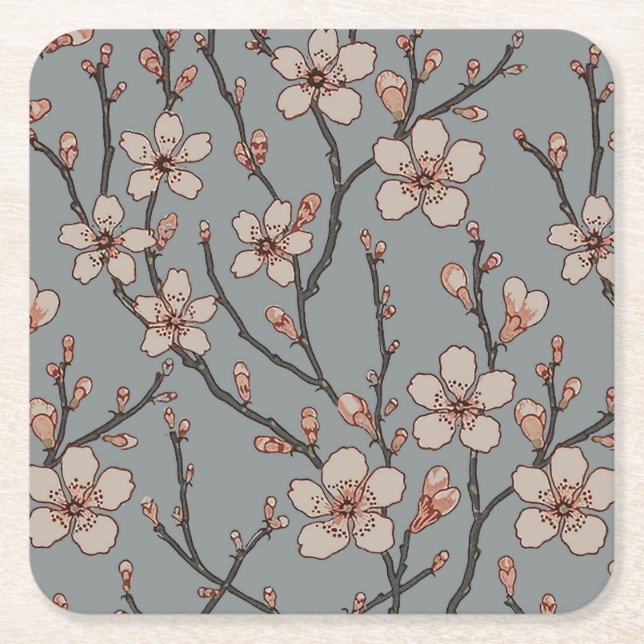 Elegantes süß rosa Blume Blossom Kirschmuster Rechteckiger Pappuntersetzer (Vorderseite)