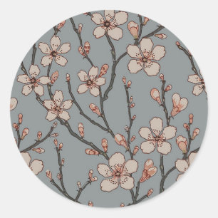 Elegantes süß rosa Blume Blossom Kirschmuster Runder Aufkleber