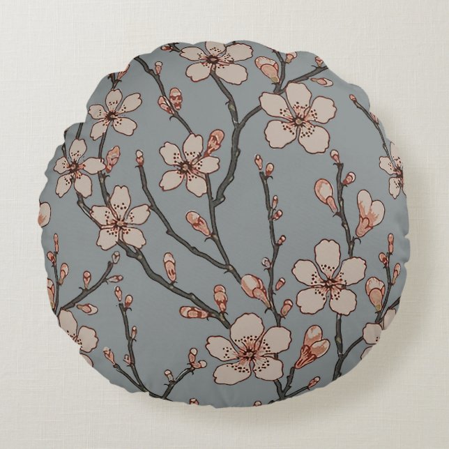 Elegantes süß rosa Blume Blossom Kirschmuster Rundes Kissen (Vorderseite)