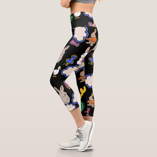 Elegantes süße Tier Cartoon Schwarz Capri Leggings (Links)
