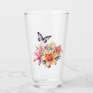 Elegantes süßes Blumen- und Schmetterlingsdesign Glas
