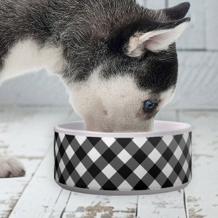 Elegantes süßes Gingham-Schecken-Keramik-Hunde-Sch Napf