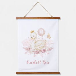 Elegantes Swan Princess Blush Gold Ballon Kinderzi Wandteppich Mit Holzrahmen