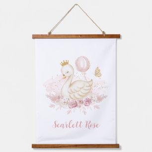 Elegantes Swan Princess Blush Gold Ballon Kinderzi Wandteppich Mit Holzrahmen