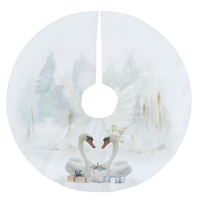 Elegantes Swans Wasserfarben Treppenhaus Polyester Weihnachtsbaumdecke (Vorderseite)