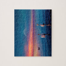 Elegantes Swans Water Sunset Jigsaw Puzzle