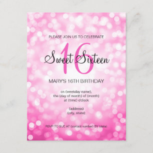 Elegantes Sweet 16 Geburtstag Pink Glitzer Lights Einladung